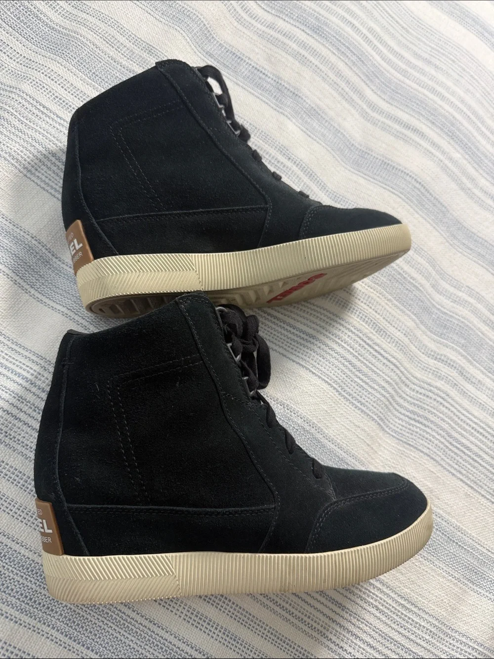 Sorel Joan of Arctic Wedge II Black Suede High Top Sneakers Size 8.5
